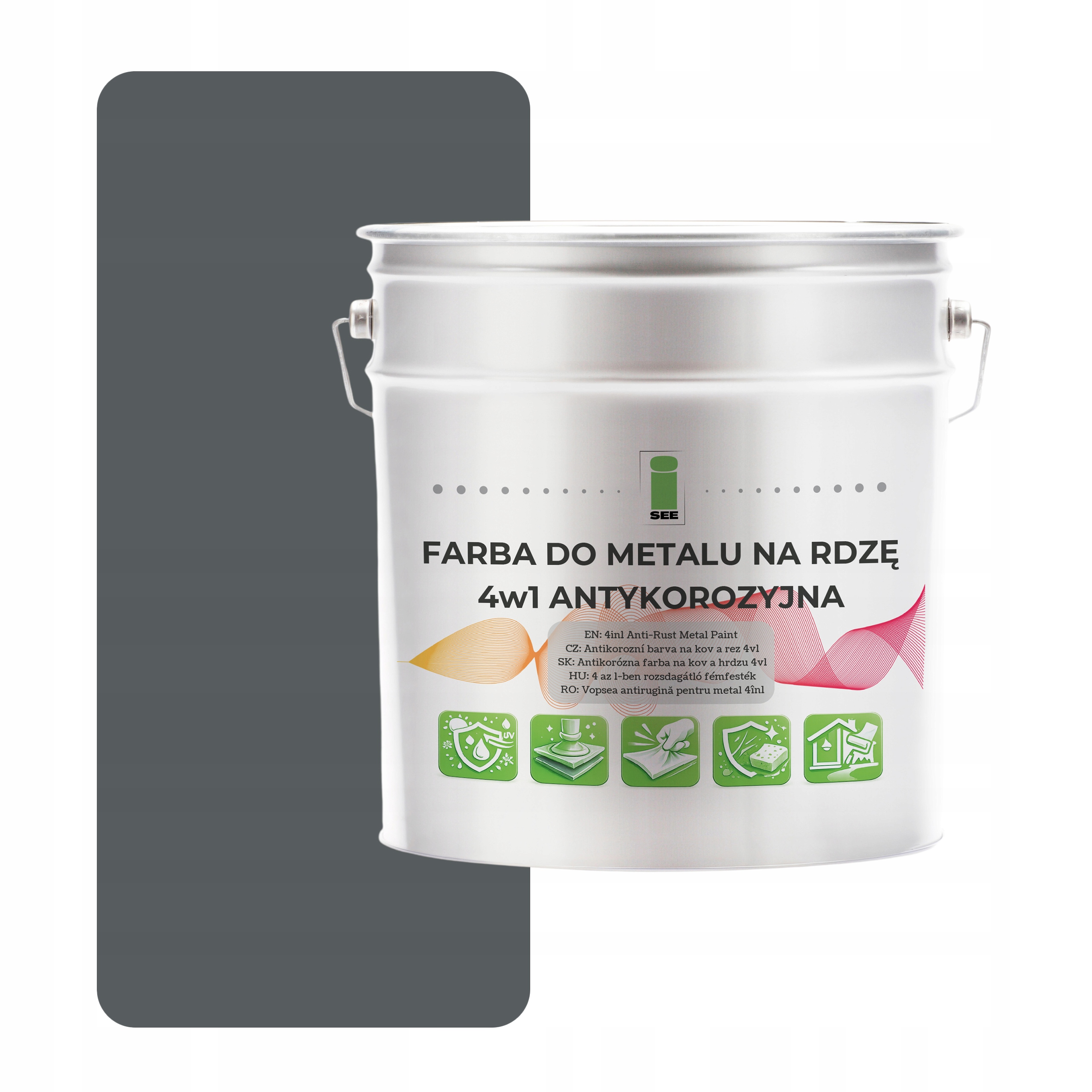 Barva na kov proti korozi 4v1 šedá RAL7012 I See pozink ocel 2,5L saténová