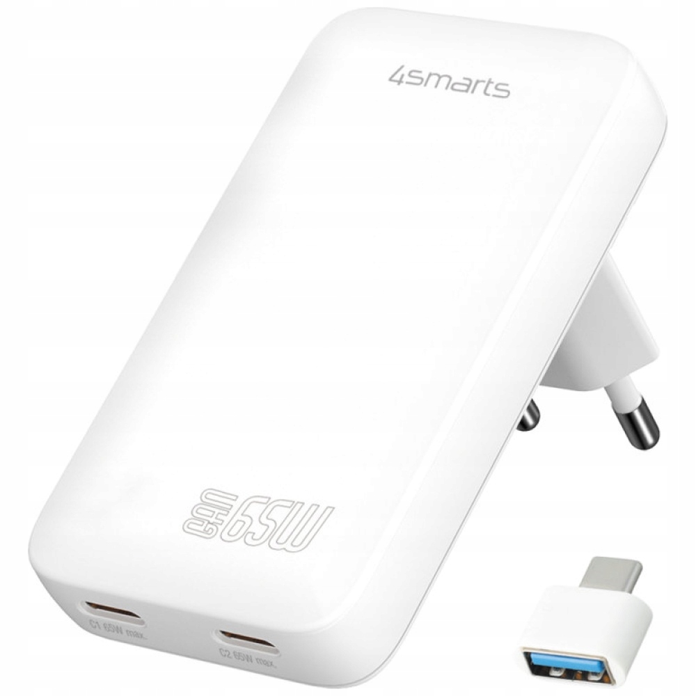 Síťová nabíječka 65W 4smarts GaN 2xUSB-C bílá, napájecí adaptér