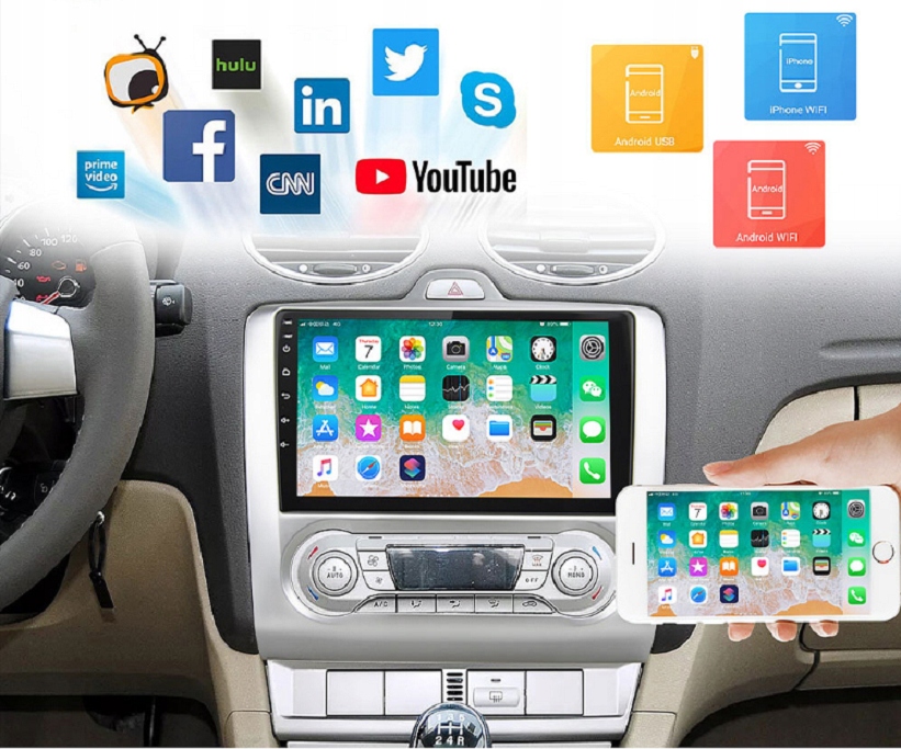 Radio Samochodowe 2DIN 9"Android 4/64GB Bluetooth USB CarPlay AndroidAuto Radio informacja RDS pasmo AM pasmo FM