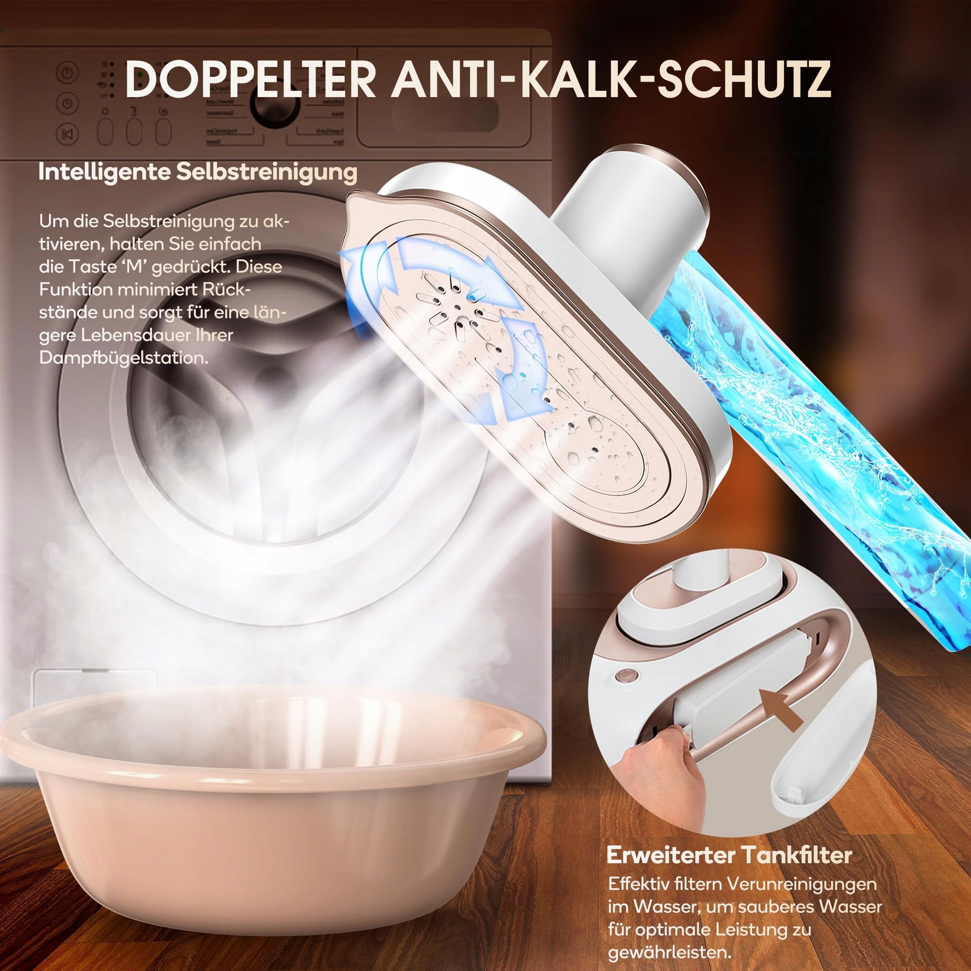 NEWBEALER Stacja Parowa 1600W, 3 Poziomy Pary, 1.2L Zbiornik — miniatura 8