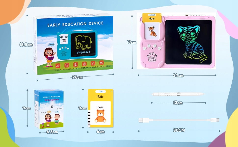 ZABAWKA DO NAUKI JĘZYKA ANGIELSKIEGO z aplikacją podkładki do pisma ręcznego Materiał plastik