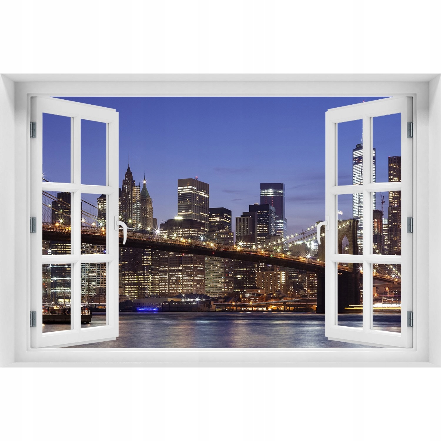 

Naklejka na ścianę 3D Okno widok Manhattan nocą