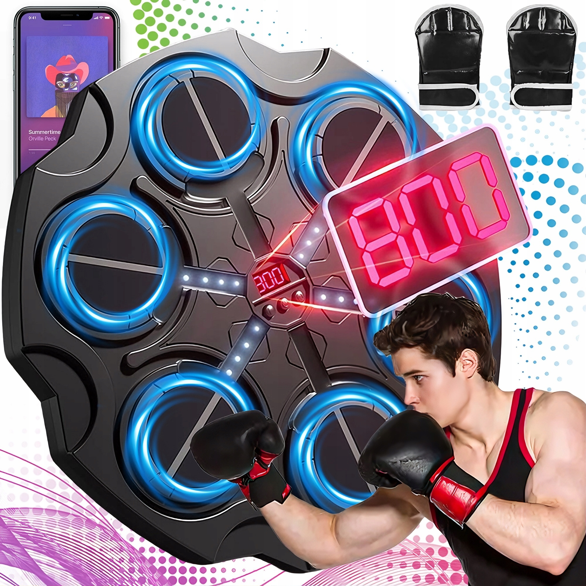Inteligentny Tarcza Bokserska Led Bluetooth Rękawice Trening Muzyczny