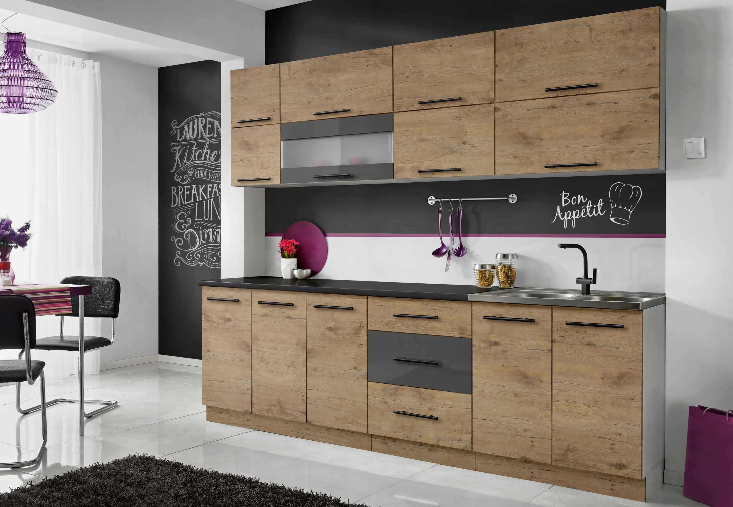 MEBLE KUCHENNE KUCHNIA SZAFKI MODUŁOWE DĄB WOTAN 2,6M RICO