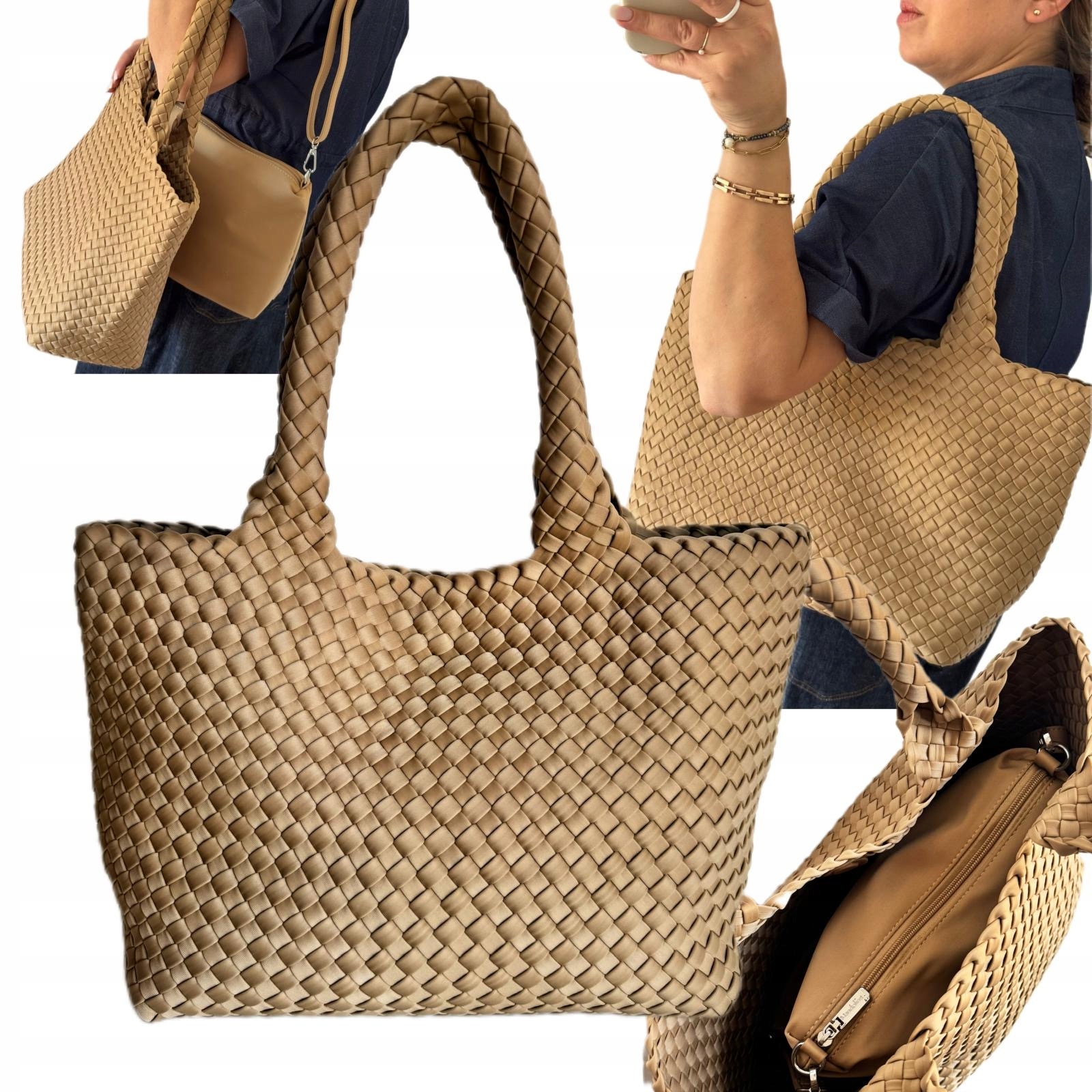 Dámská Velká Taška Mandolína Béžová Shopper Pletenina Virální Jaro