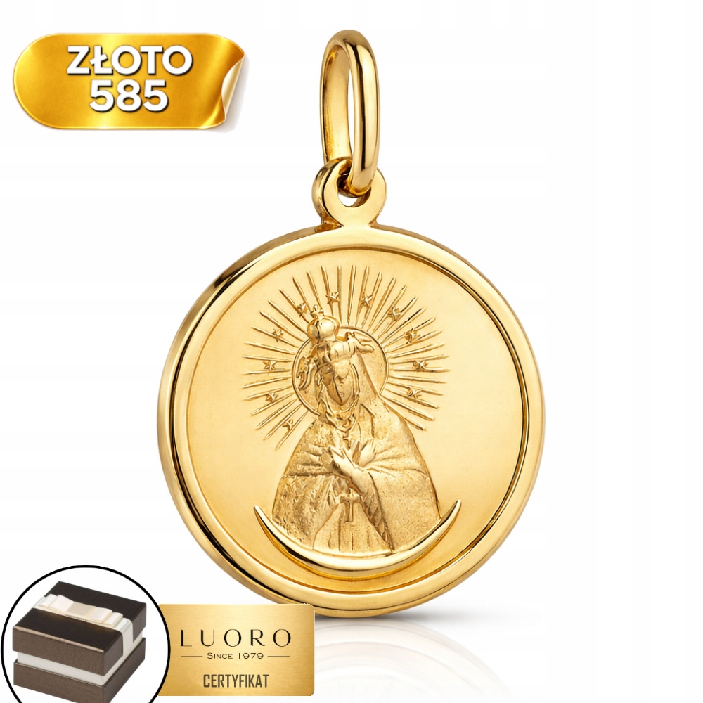 Medailon Zlatý 585 14K Matka Boží Ostrobramská 27 MM Žluté Zlato