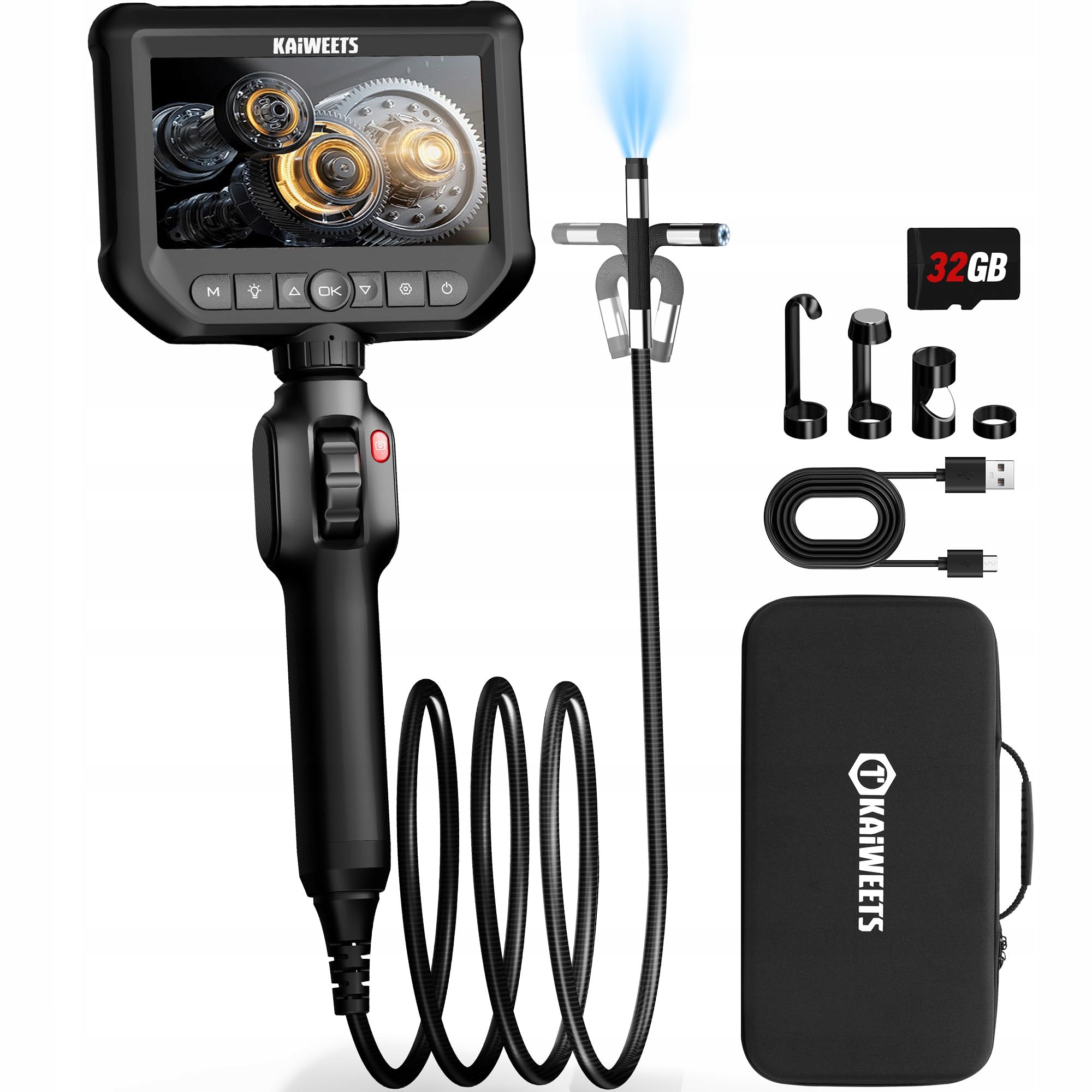 KAIWEETS Kamera Inspekcyjna Endoskop 4,3'' IPS 1080P Wodoodporna IP67