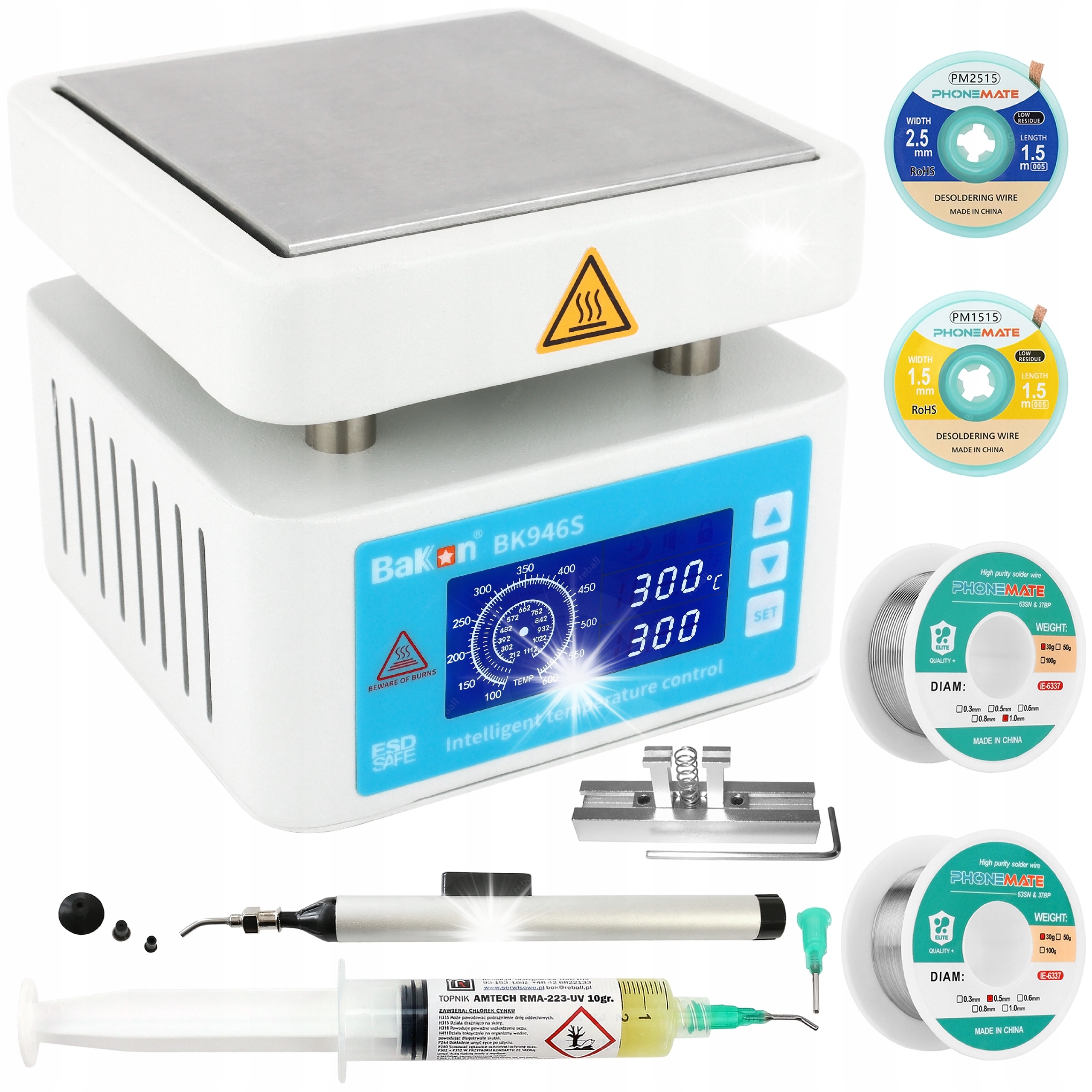 ФЛЮС ПАСТА AMTECH 223UV ОЛОВО BGA НАГРЕВАТЕЛЬ КОМПЛЕКТ LCD LED BK960S 450W