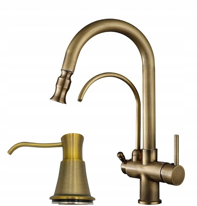 Trojcestná kuchynská batéria pre Retro filter Mosadz Ww Vypúšťač Dávkovač