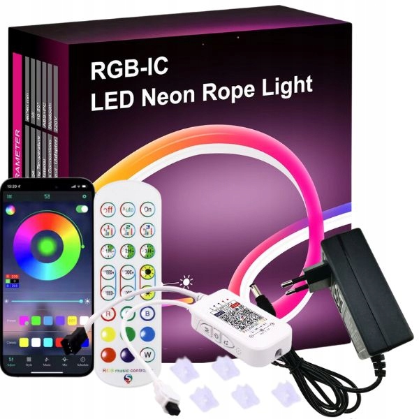 5m Taśma Led Rgbic Neon Flex 10W/m 24V Aplikacja Bluetooth Pilot Zasilacz