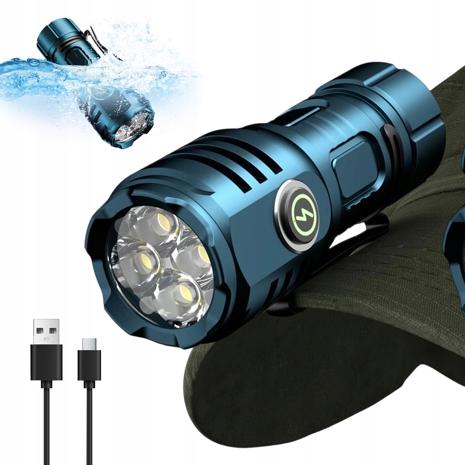 Mini Latarka Led Z 8 Trybami, Wbudowana Bateria 1000MAH, Wodoodporna IPX6