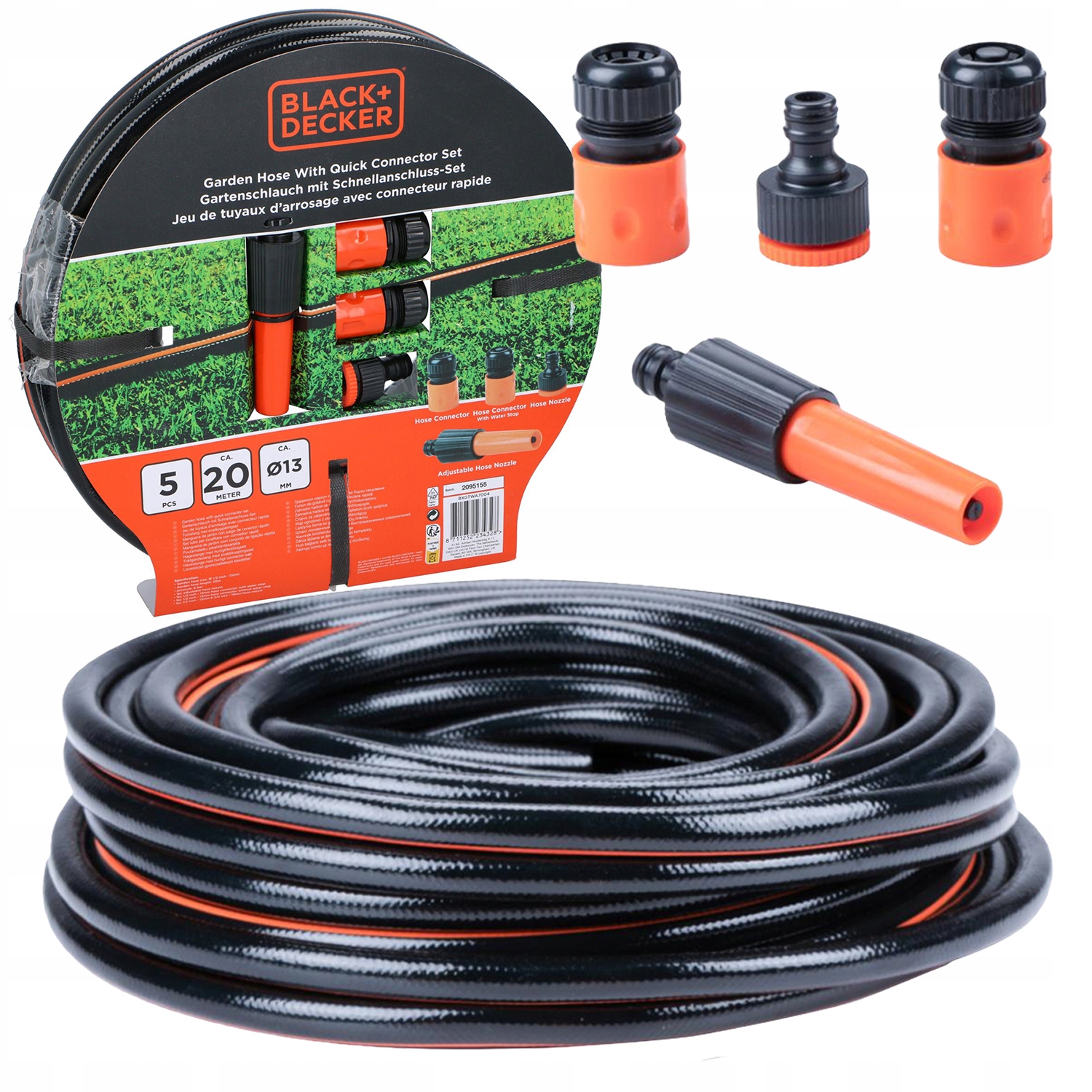 WĄŻ OGRODOWY GUMOWY CZARNY Black&Decker 3 WARSTWOWY 12mm x 20m + ZŁĄCZKI