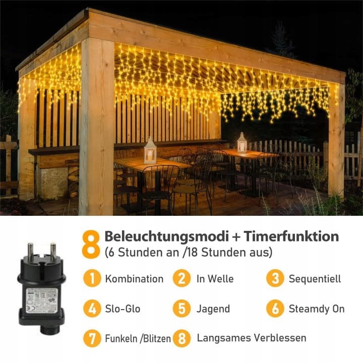GYLEFY KURTYNA ŚWIETLNA LAMPKI ŚWIĄTECZNE ZEWNĘTRZNE IP65 TIMER 10M 400LED — miniatura 7