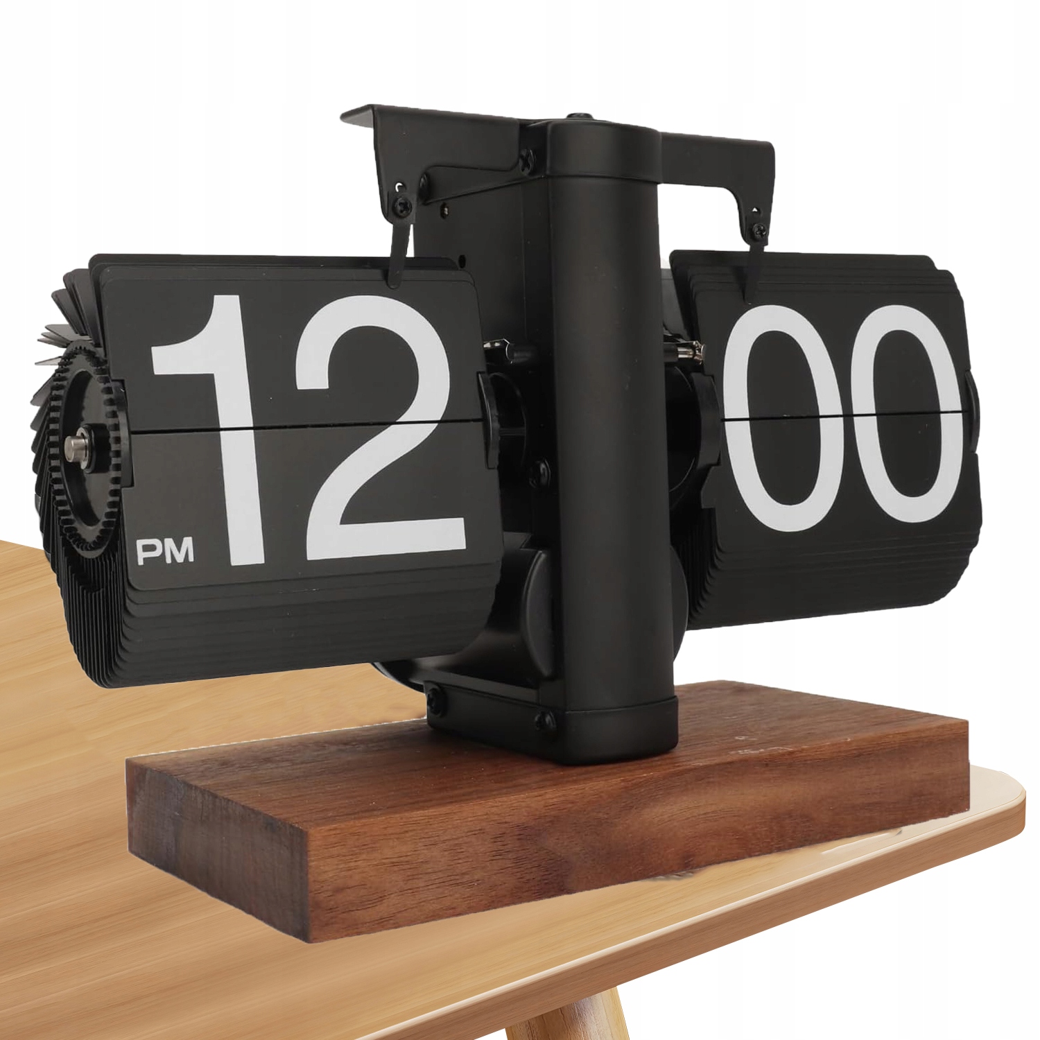 Retro Flip Table Clock Automatický Flip Clock Dřevěná Základna Černá