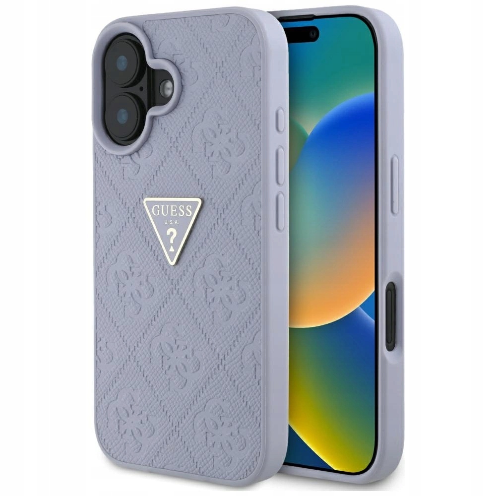 Pouzdro Guess Hot Stamp 4G Pattern Triangle Metal Logo pro iPhone 16 fialové