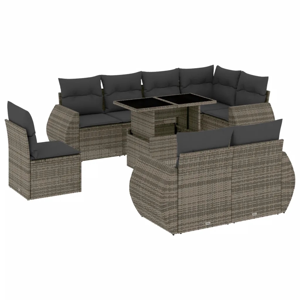 Set zahradního nábytku VidaXL ratan vidaXL šedý 9 el.