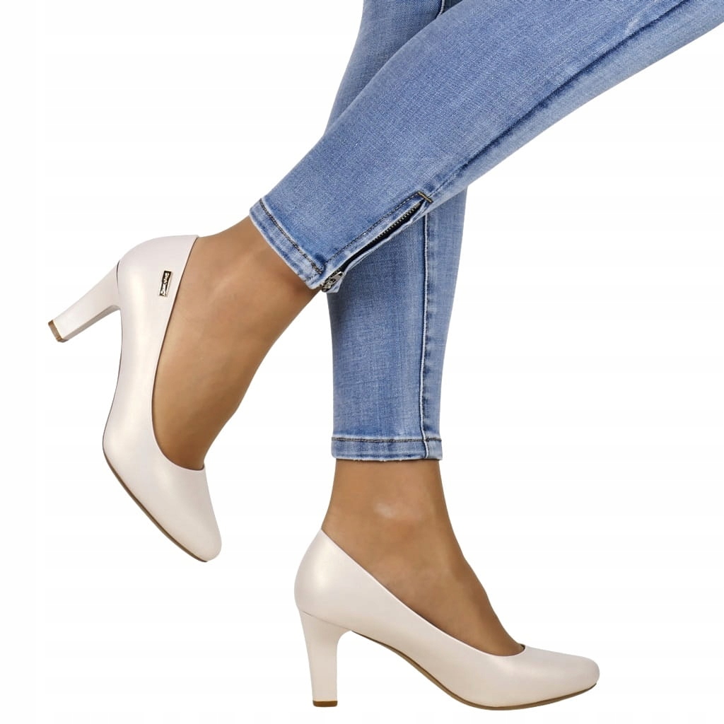 iButy DAMSKIE CZÓŁENKA SZPILKI NA SŁUPKU OBCASIE BEŻOWE PERŁOWE WYGODNE Rozmiar 36