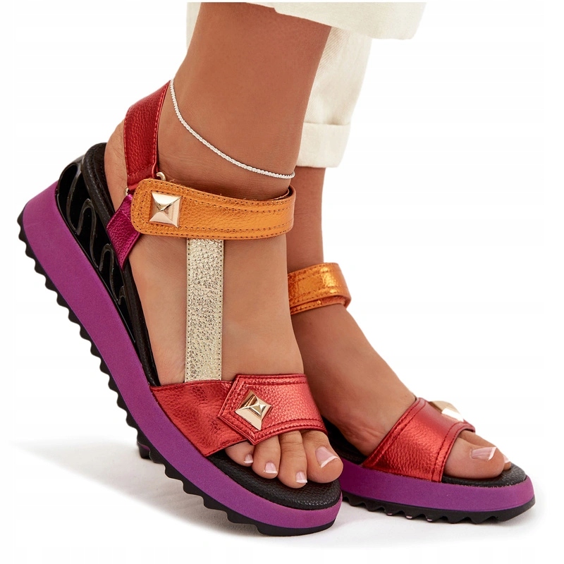 Dámské Kožené Sandály Na Suchý Zip S Ozdobami D&amp;a CR61-3078 Multicolor 40