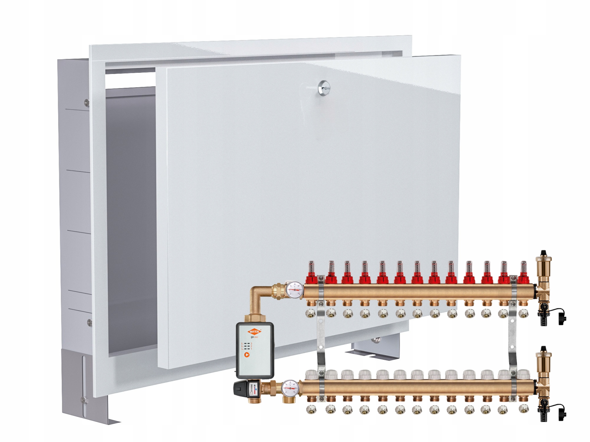Mosazný Podlahový Rozdělovač 13+ČERPADLO Vítá Go.tec+podomítková Skříňka+pex