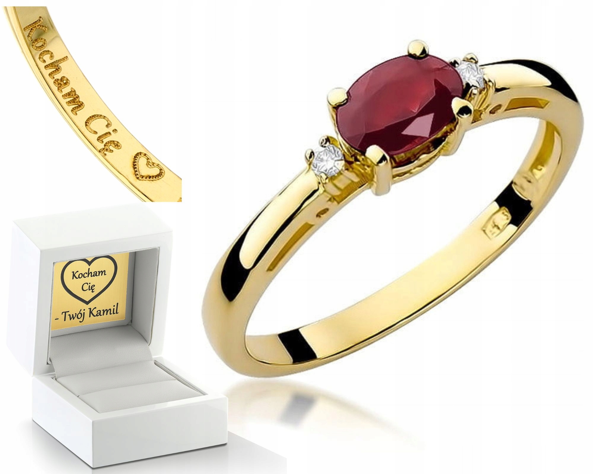 Zlatý Prstýnek S Rubínem A Briliantem 585 Gravírování