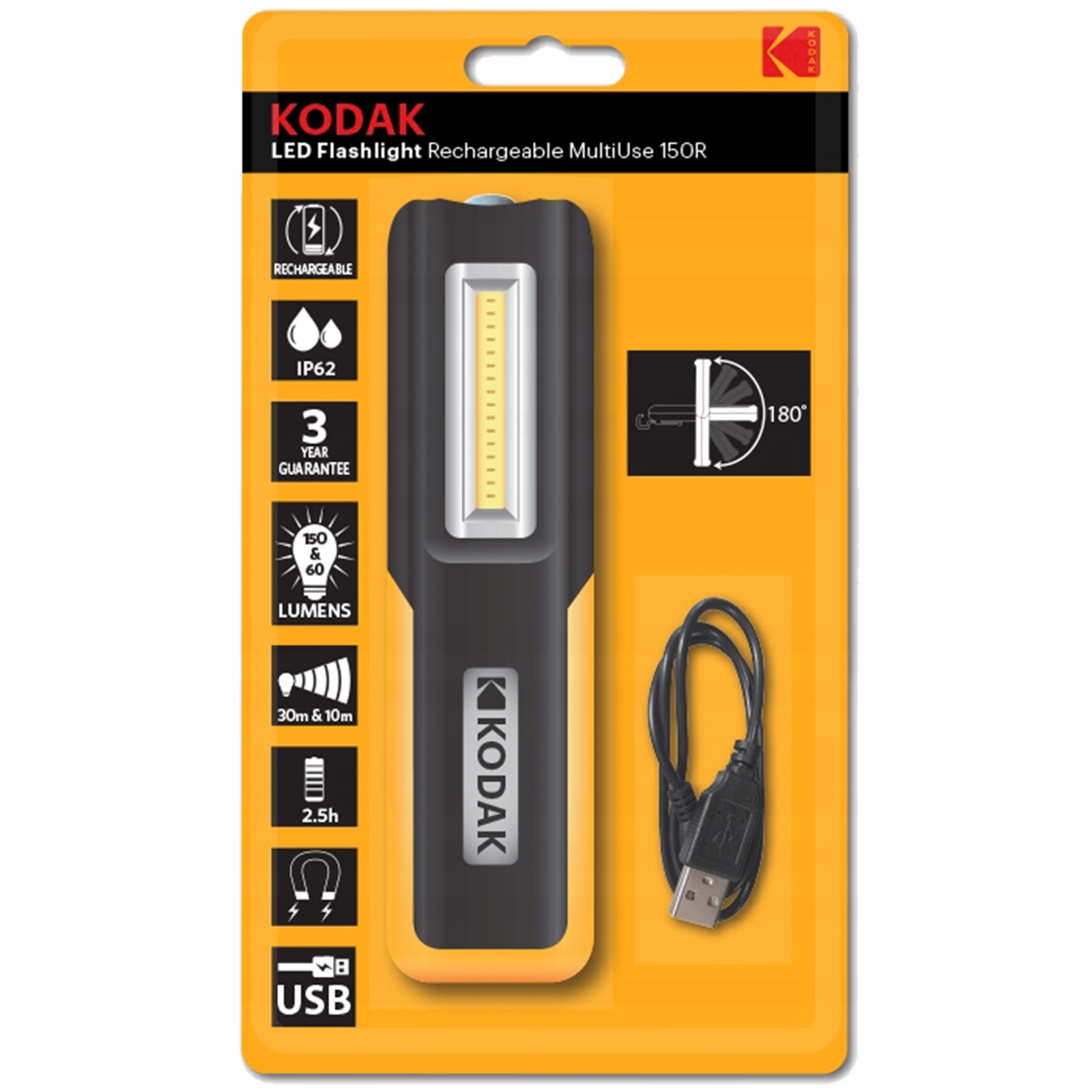 Latarka Led Ręczna Akumulatorowa Usb 150lm IP62