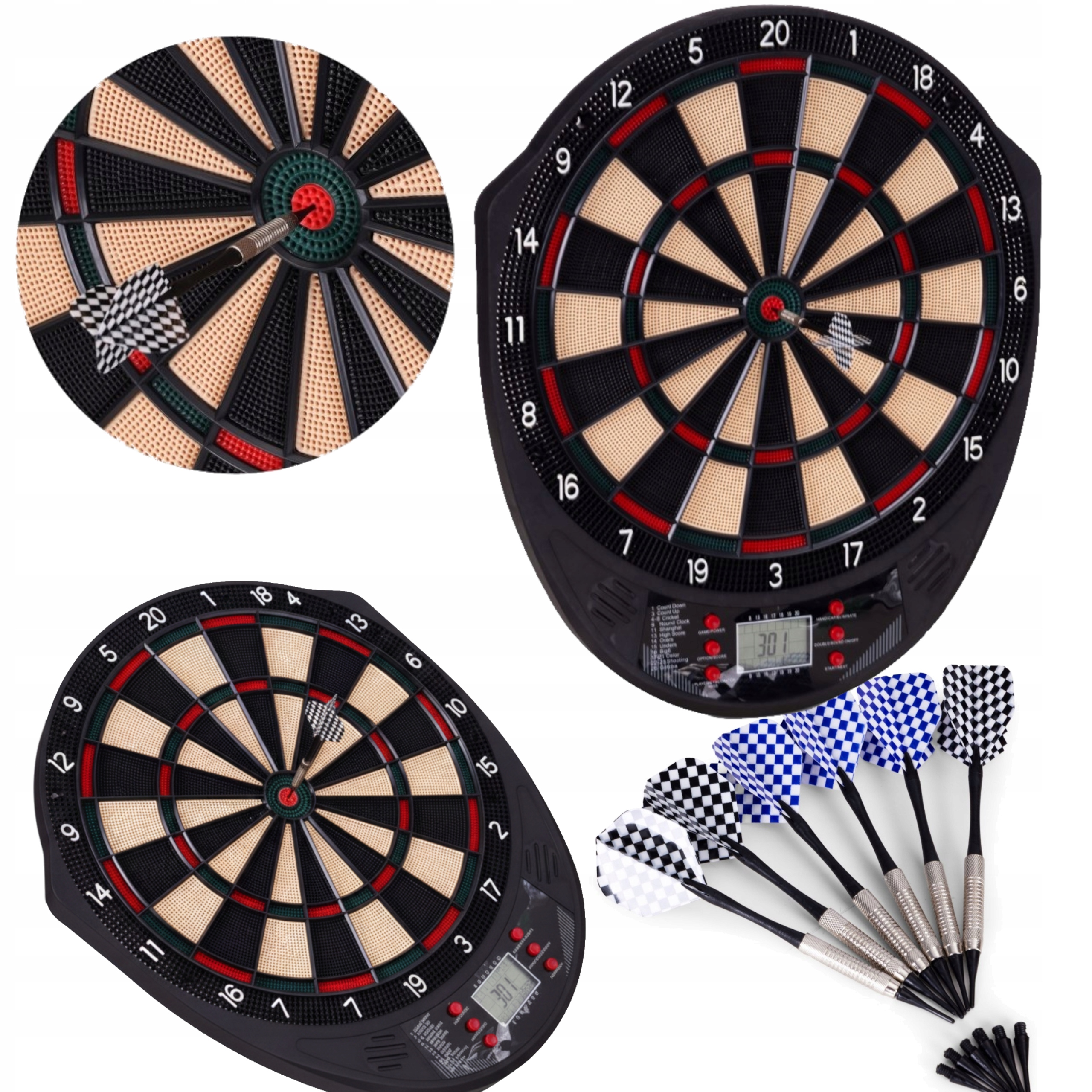 Tarcza Do Darta Elektroniczna Tablica LCD Lotki Zestaw Do Gry 6 Rzutek 41cm
