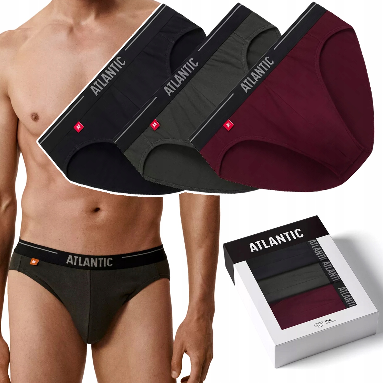 Pánské slipy 5-PAK Sportovní bavlněné Slipy Atlantic 3MP-094 XL