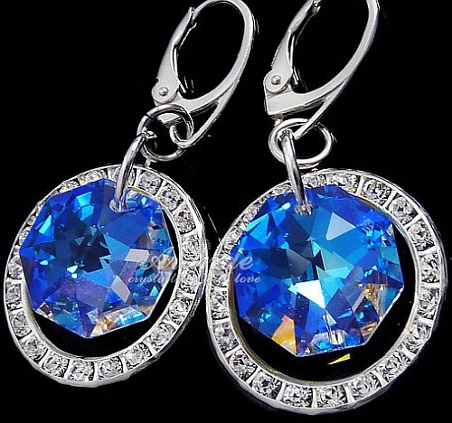 Ozdobné krystaly Náušnice Modrá Aurora Stříbro