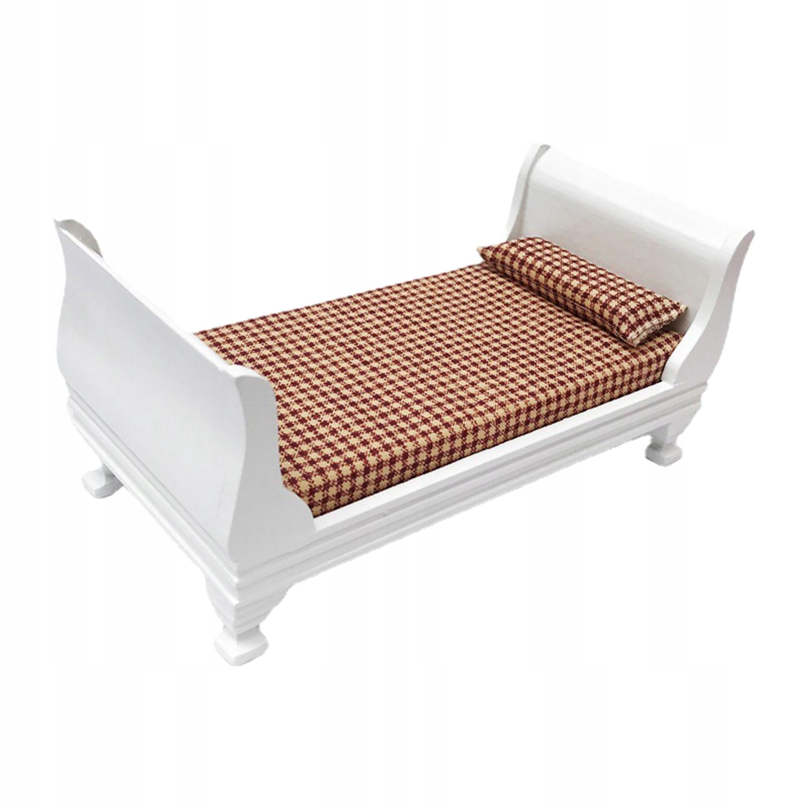 Drewniany domek dla lalek z łóżkiem pojedynczym, miniaturowe meble w skali 1:12