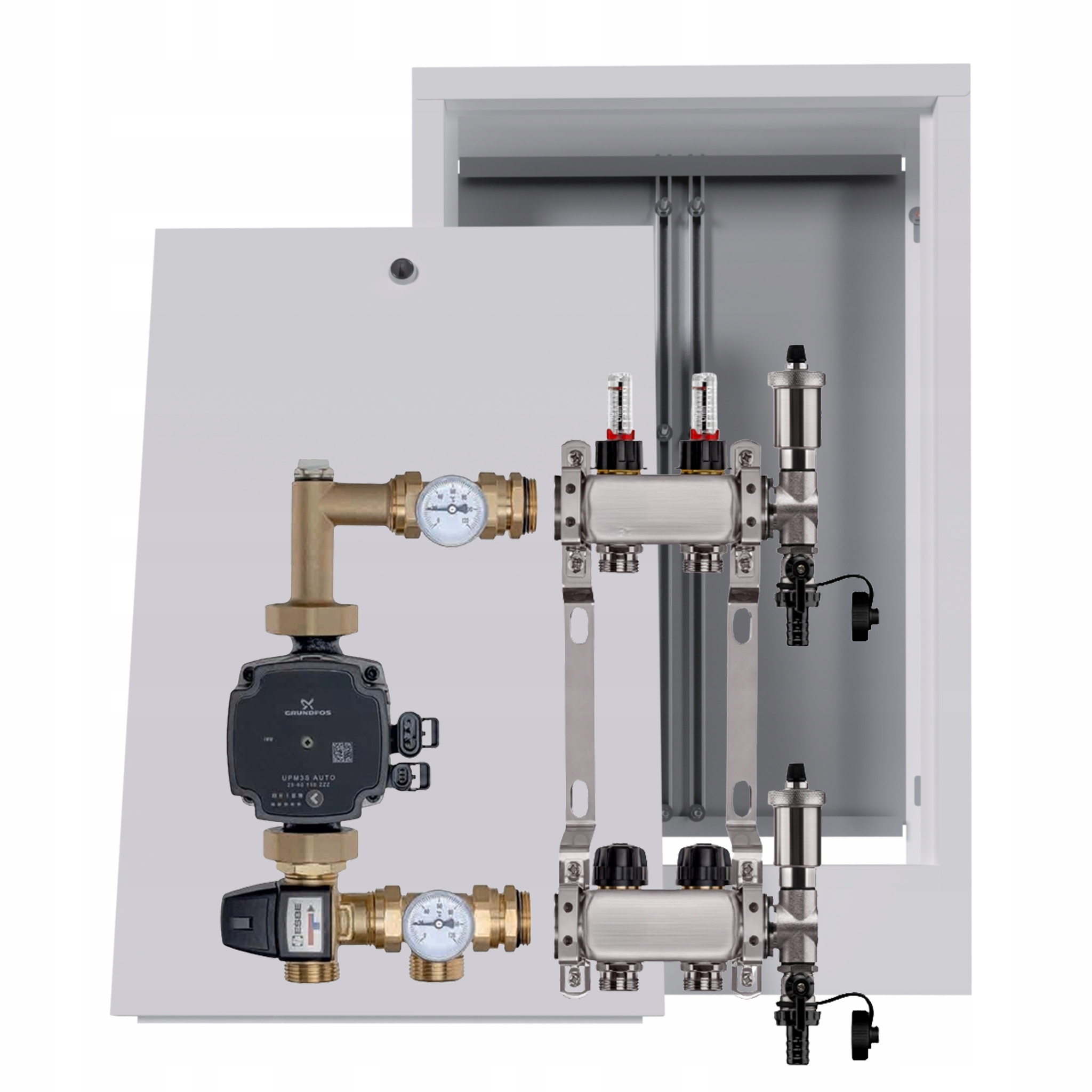 Nerezový rozdělovač pro podlahu, 2 nástěnné krabice Pumpa Grundfos