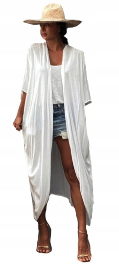 

Pareo Narzutka Na Strój Tunika Kimono Długie Białe
