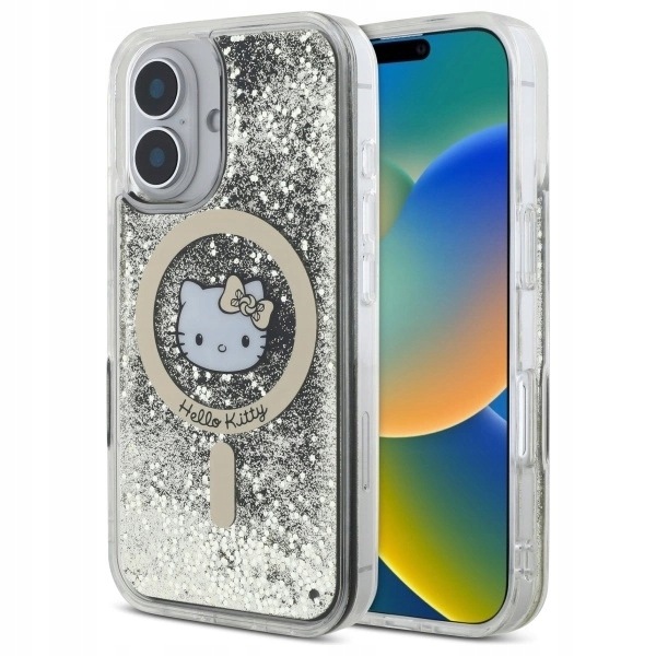 Etui Hello Kitty Liquid Glitter Fever MagSafe na iPhone 16 złote
