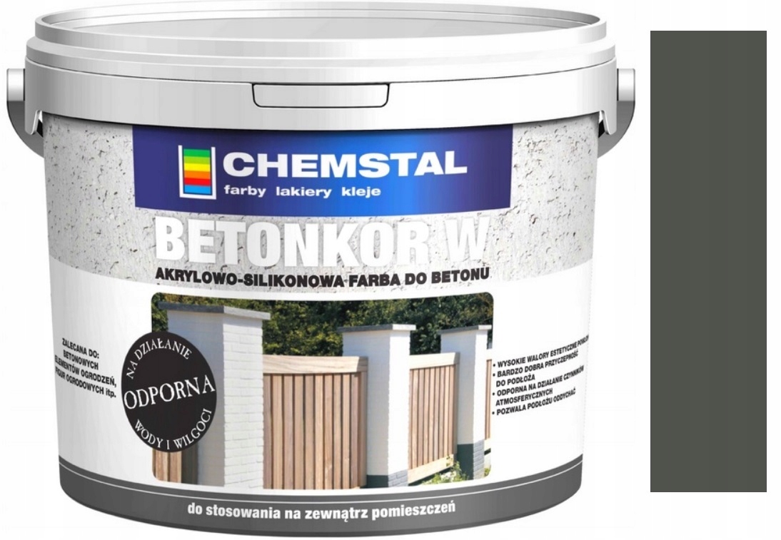Chemstal Farba Do Betonu Ogrodzeń Betonkor W Akrylowo-silikonowa Grafit 10L