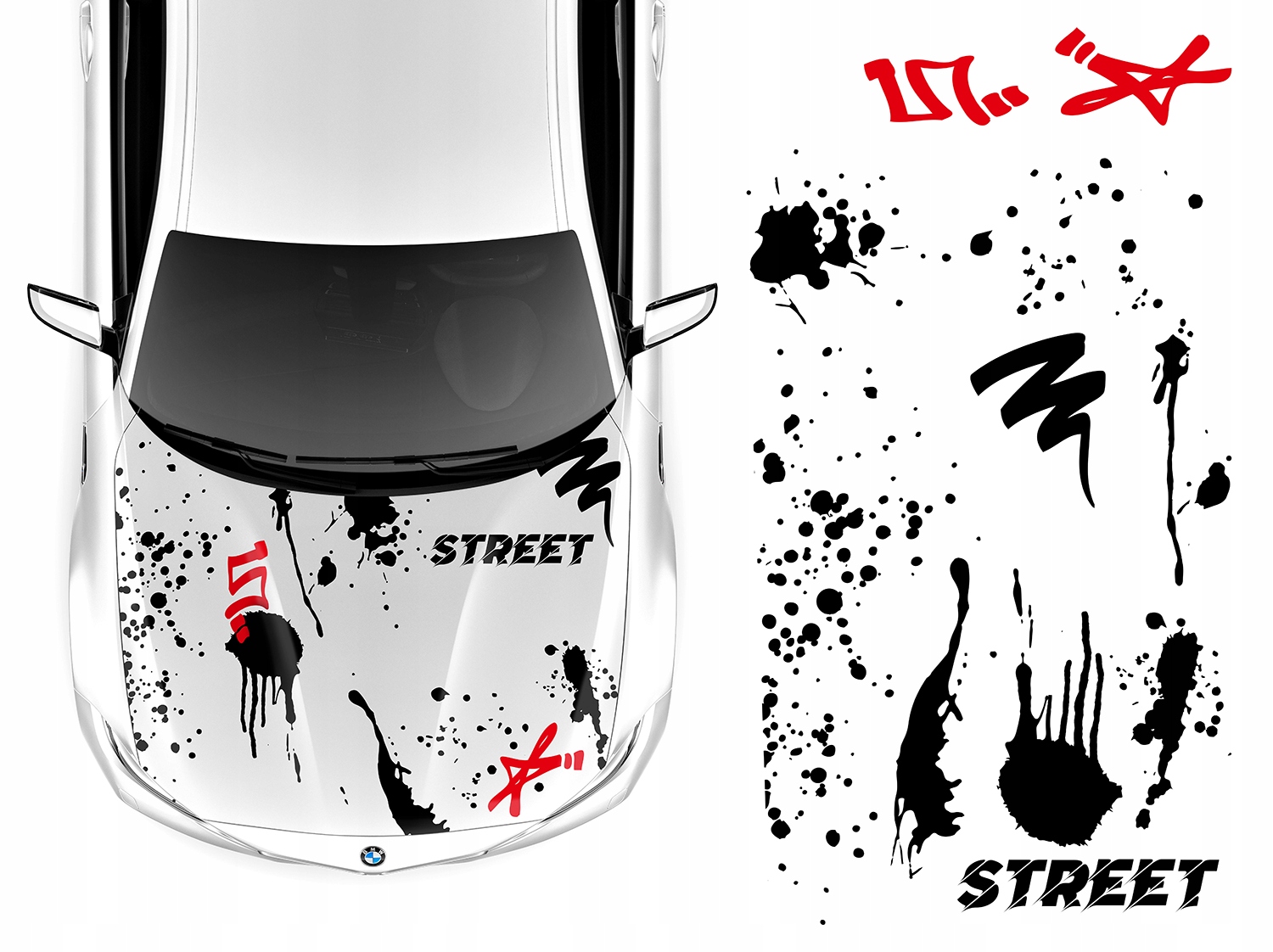 Nalepka Grafika na auto Masku Motiv Street Kleksy Graffiti 92x170