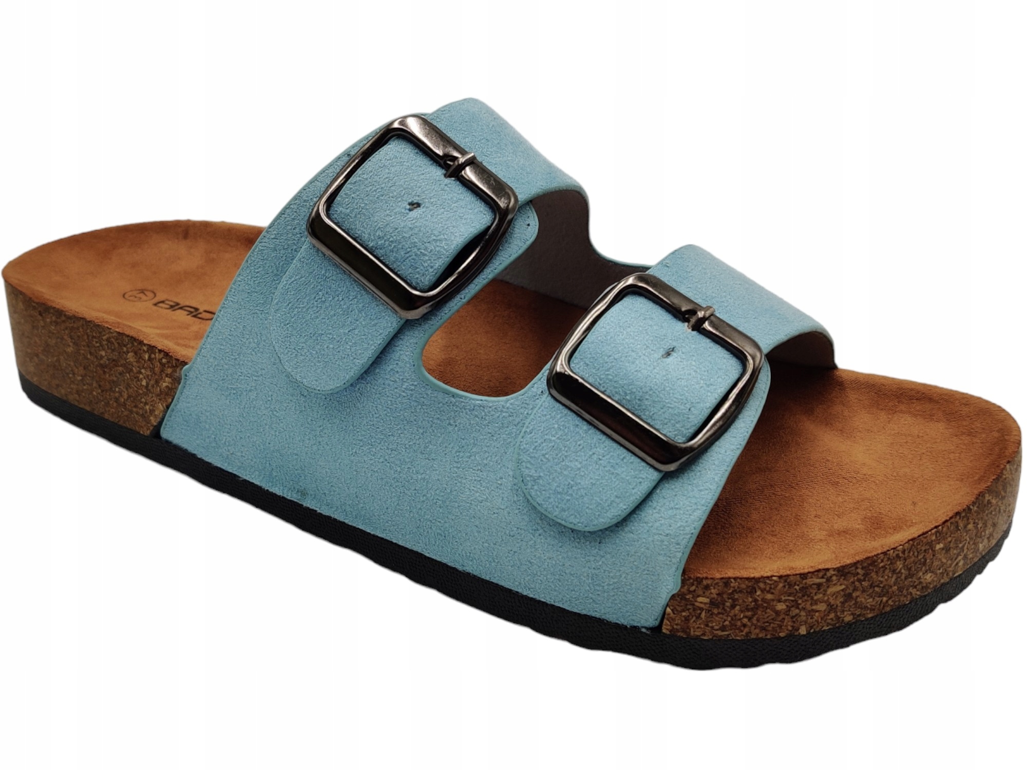 KLAPKI DAMSKIE NA KORKU STYLOWE BUTY PROFILOWANE BADOXX ZAMSZOWE