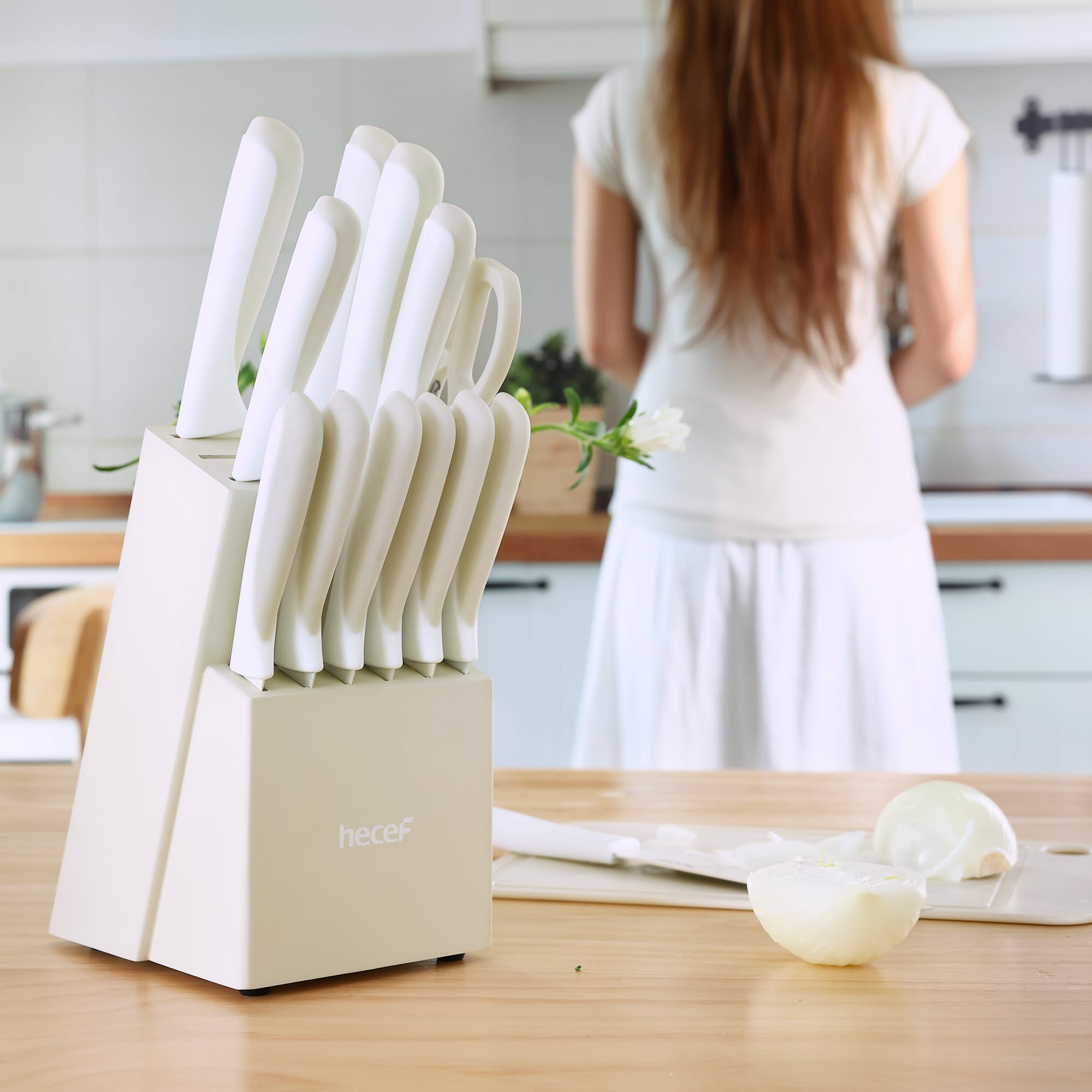 HECEF Zestaw Noży 14 Elementów Samoostrzący Blok Ergonomiczne Uchwyty — miniatura 2