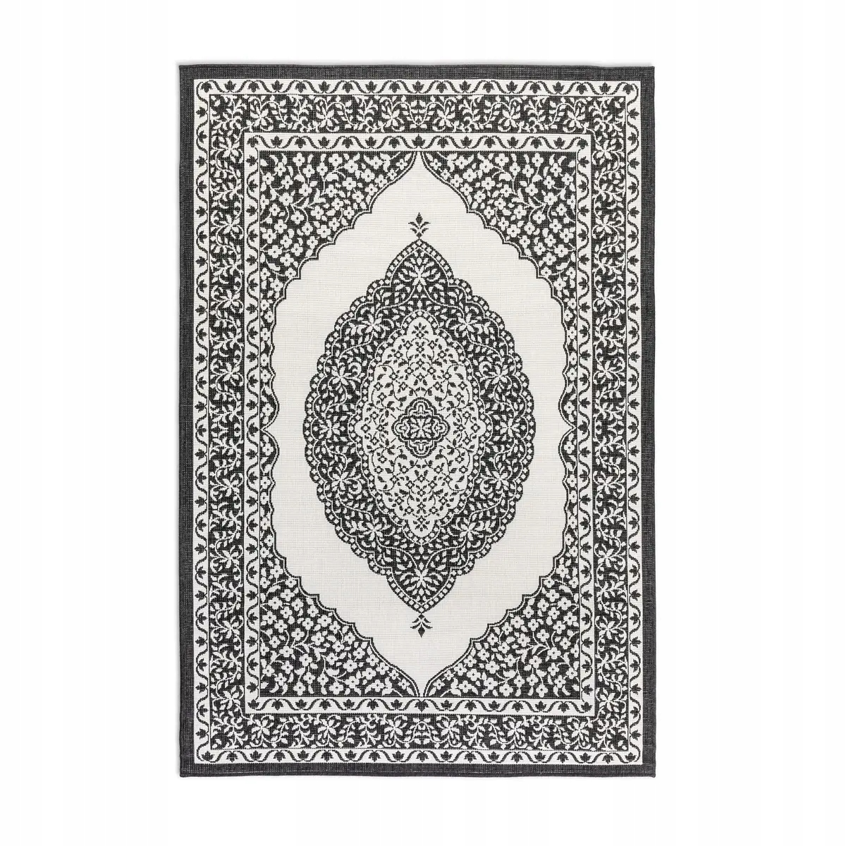 Koberec na terasu 200x290 cm obojstranný, šnúrkový, čierno-krémový