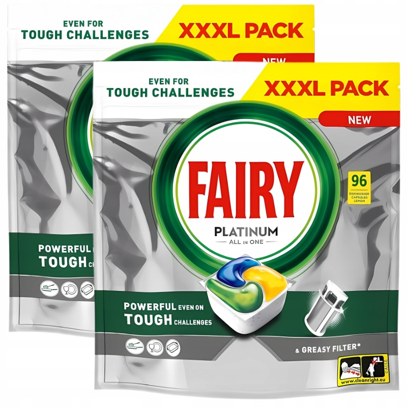 Levně Fairy Platinum All in 1 Kapsle do myčky nádobí Lemon 2 x 96 Kusů