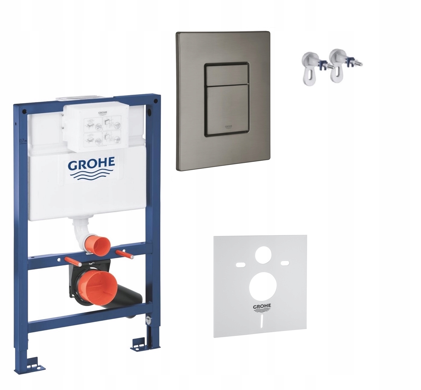 5v1 Podomietkový Wc set, rošt Grohe 82 cm brúsené tlačidlo sgrafitu