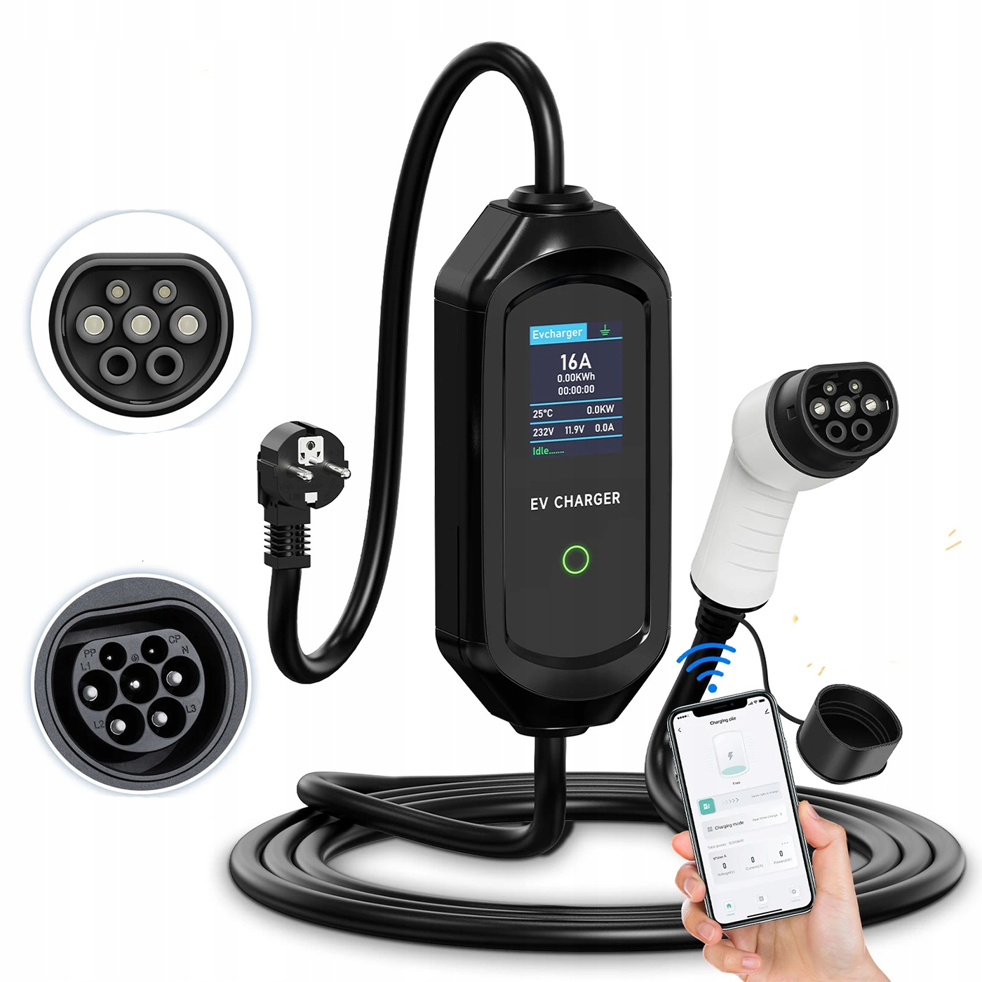 Prenosná nabíjačka Ev pre elektrické auto typ 2 3,6 kW WiFi LCD 3,5 m