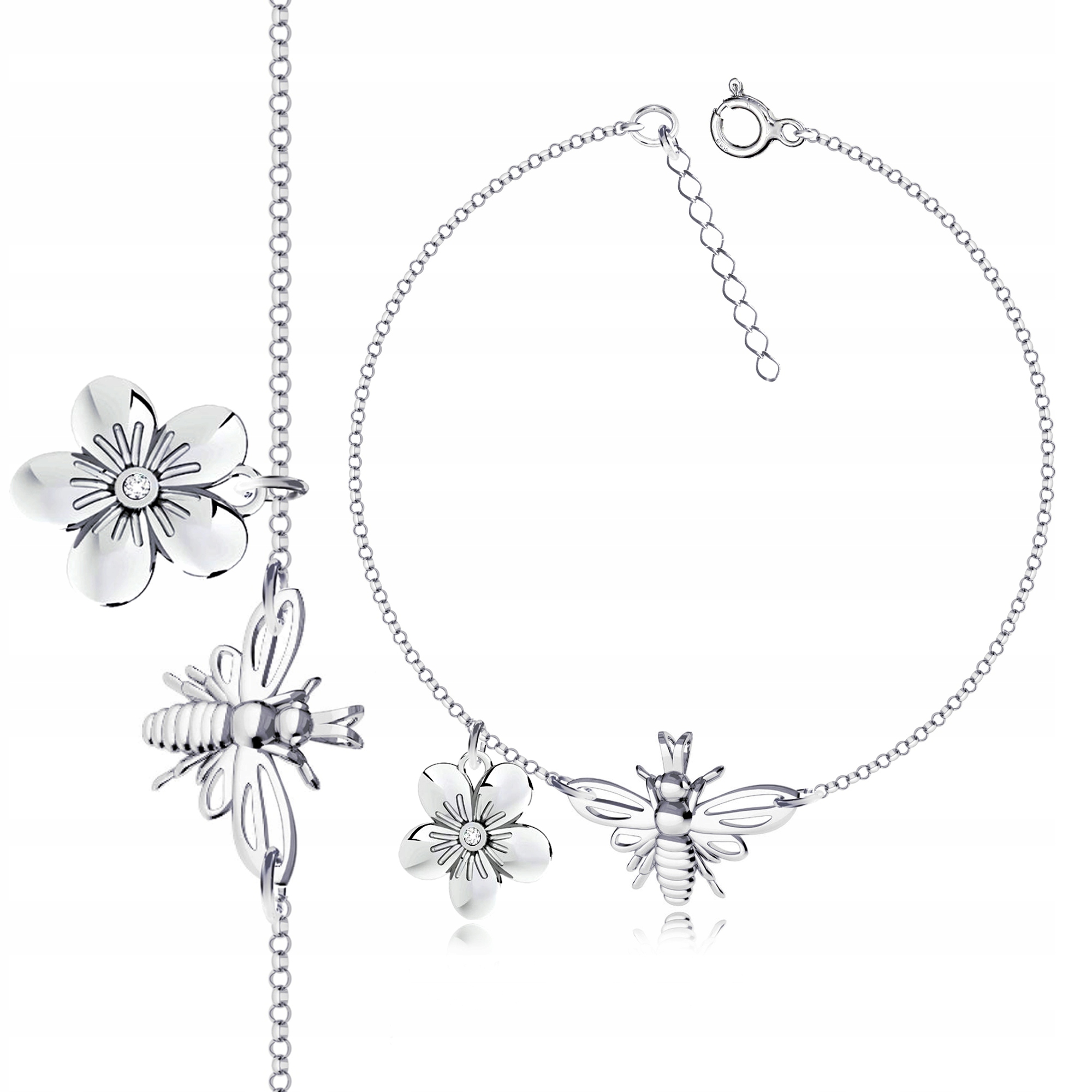 Včela včelka květina nezapomenutelná stříbrný náramek rolo stříbro 925