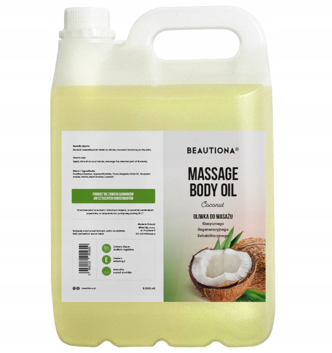 Olivový Olej Na Masáž Těla Obličeje Kokos 5000 ML Beautiona