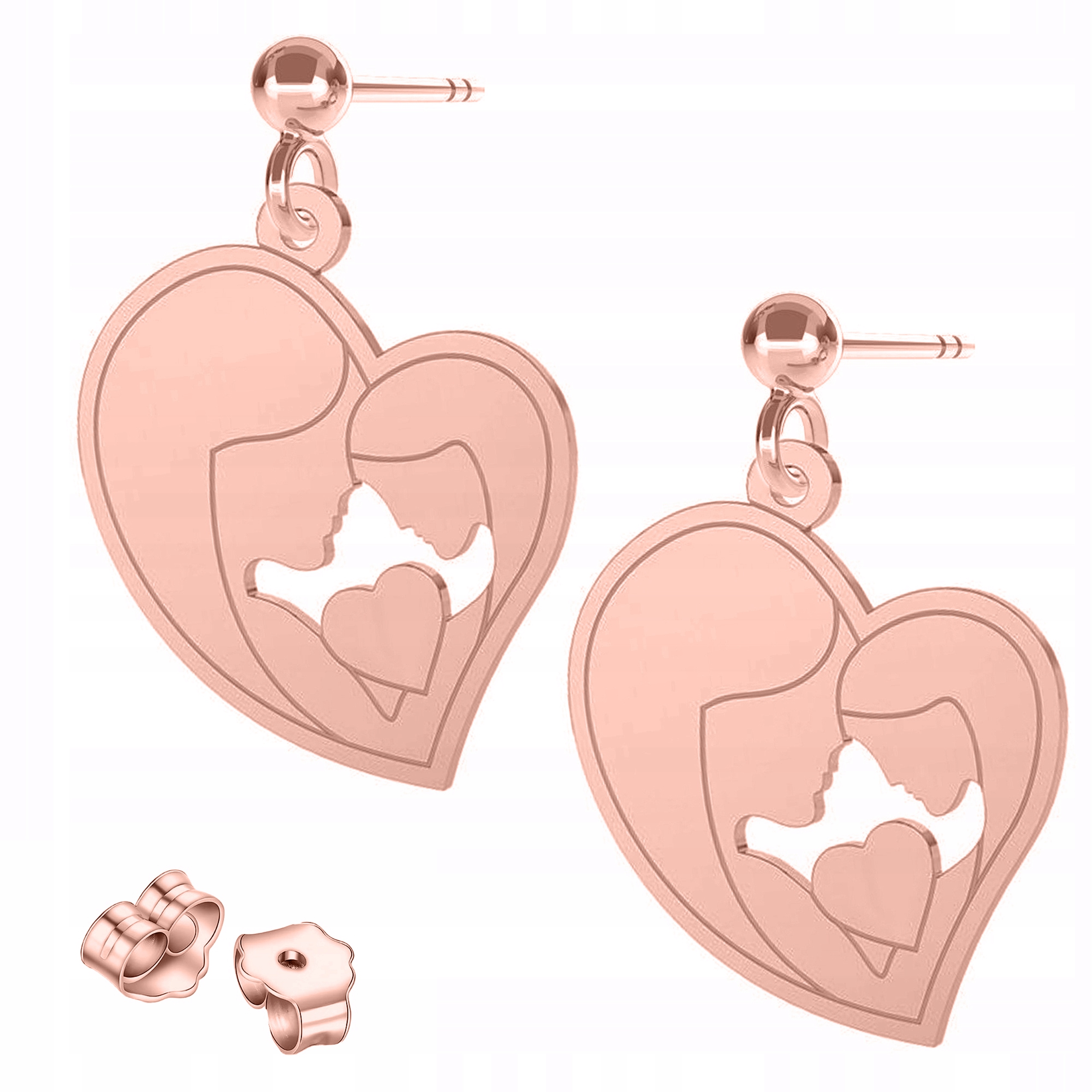 Náušnice Pozlacené srdce Matka s dcerou Maminka Srdíčka Family Stříbro 925