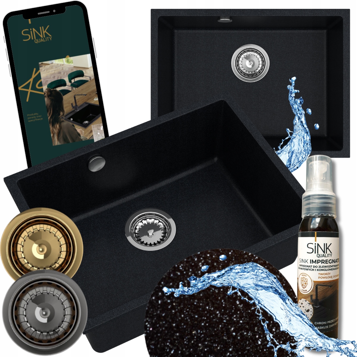 Dřez Granitový Černý Jednokomorový Crypton 60 Sifon Automat