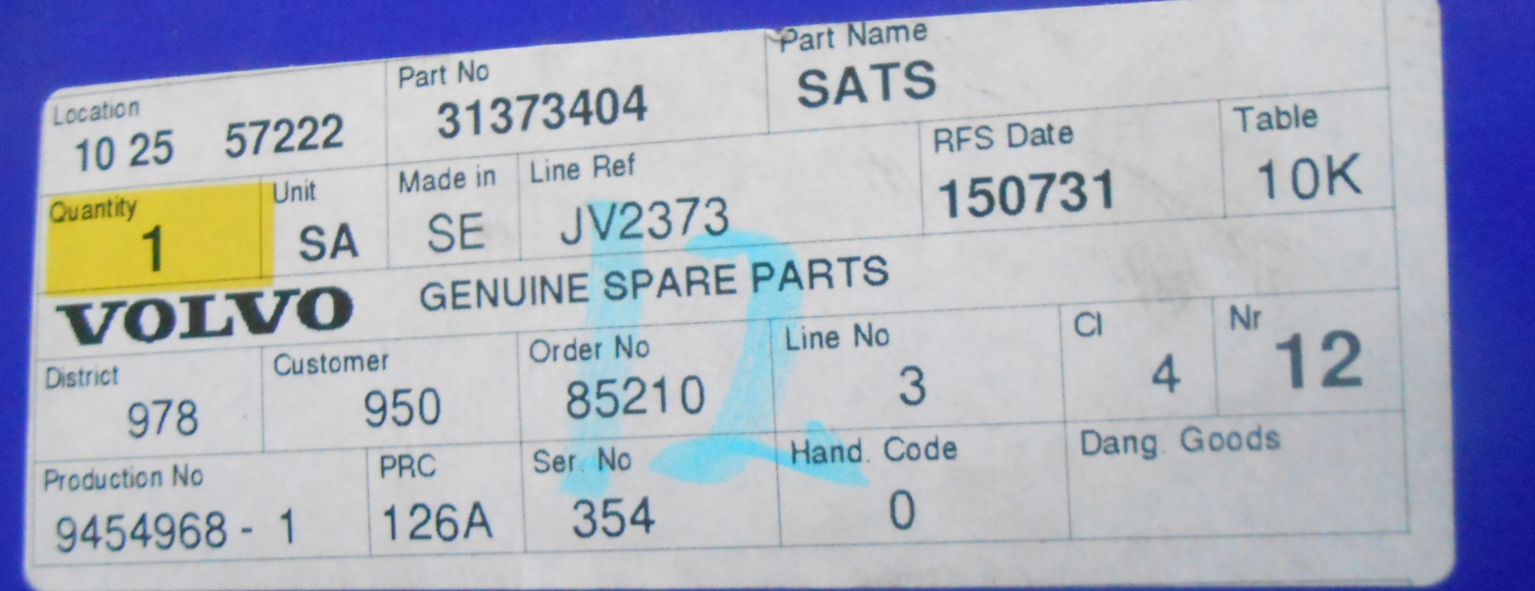 Volvo okablowanie wtyczki 31373404 Part number 31373404