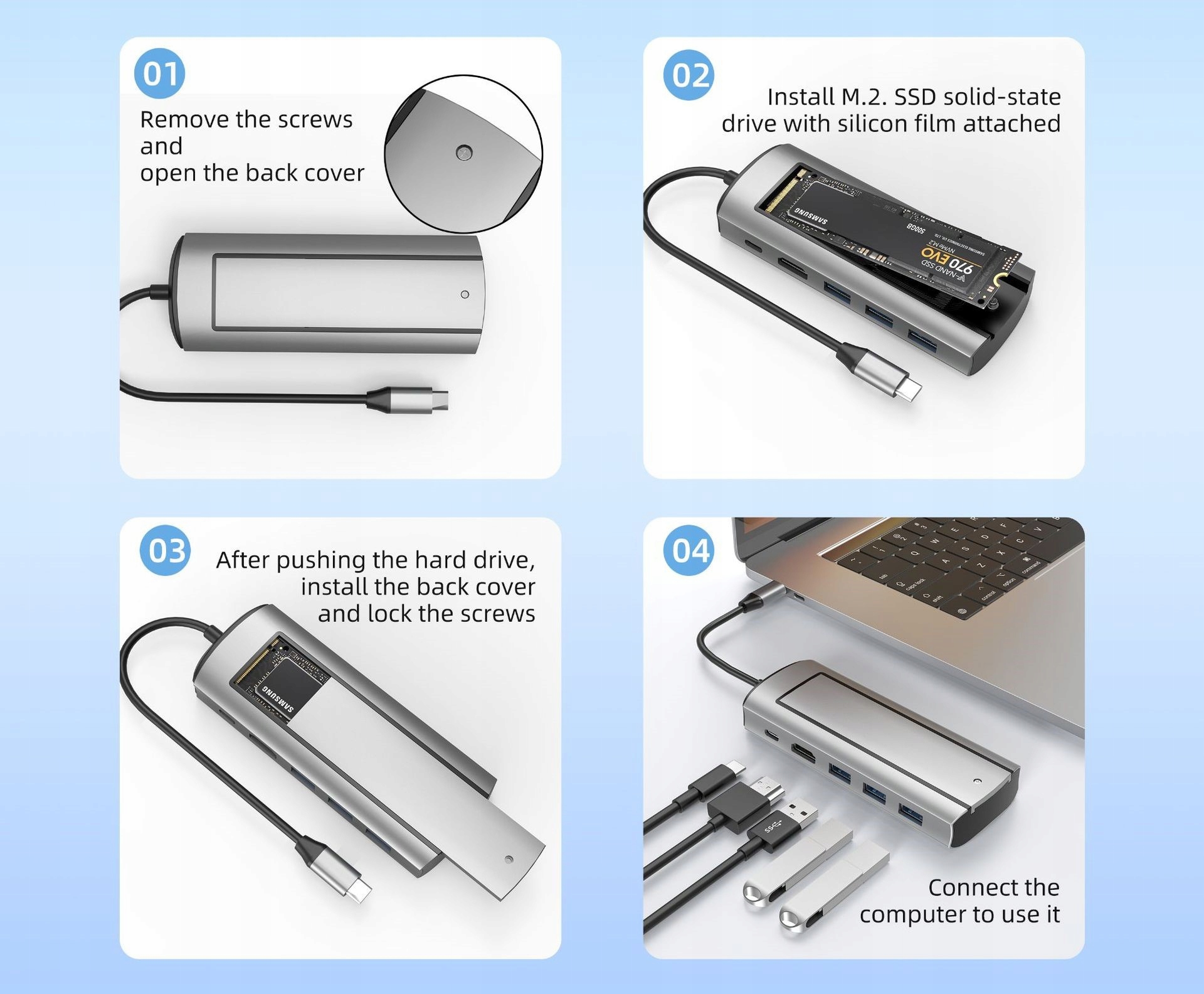 Sata obudowa SSD USB C + HUB 6w1 kieszeń dysku m2 stacja dokująca HDMI Producent BOUNN