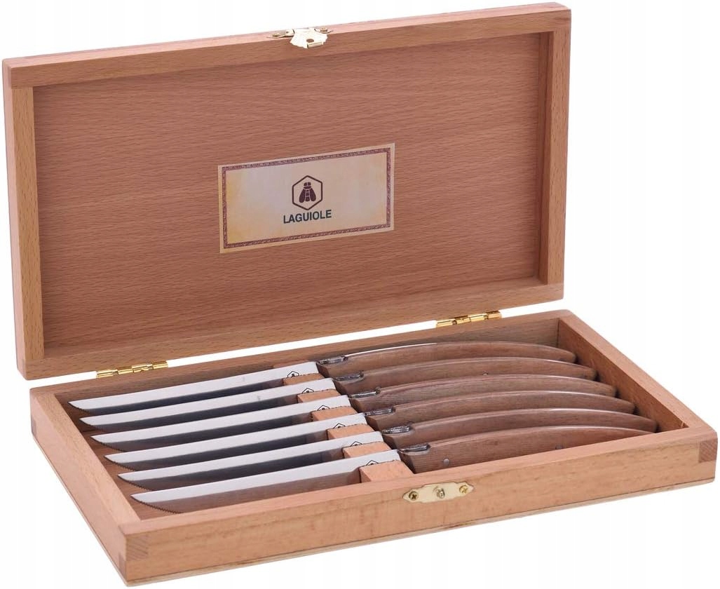 Nože Laguiole na steaky drevo pakka 6 ks Elegantná krabička sada