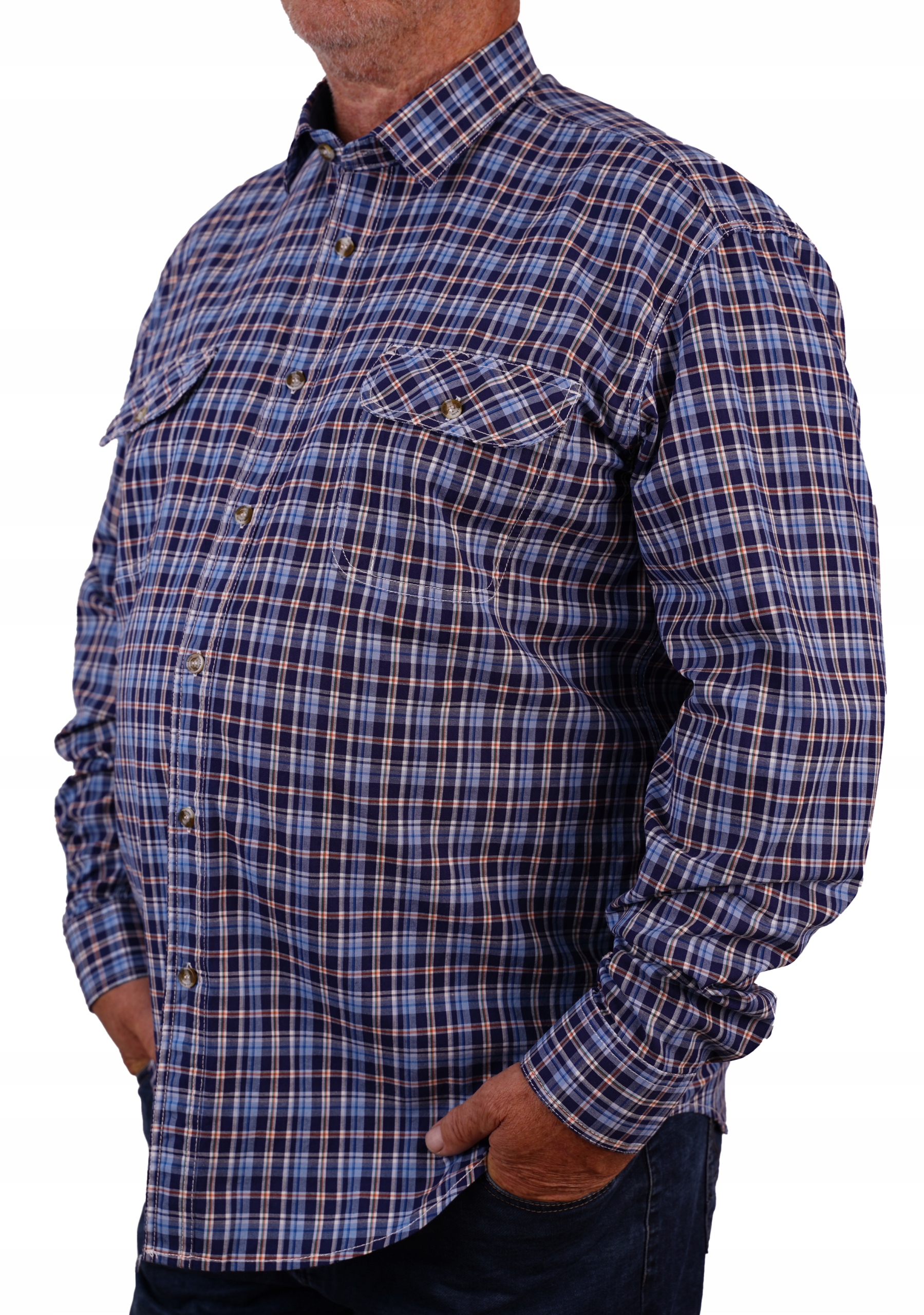 

Koszula Bawełna W Kratę Niebieska Kieszeń XL 42/43