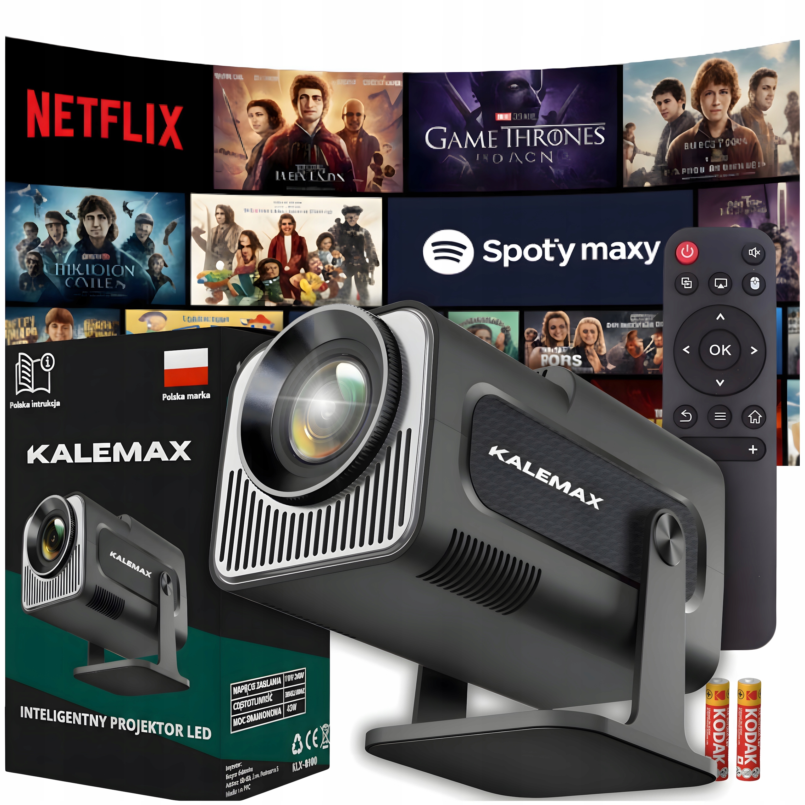 Projektor Rzutnik Android Tv Wifi Led 4K Przenośny Smart Głośnik Obrotowy