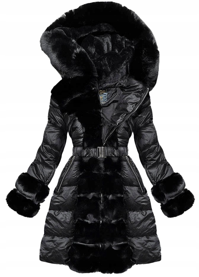 Prošívaná Bunda S Kožešinou 7729 Černá, Velikost (40)